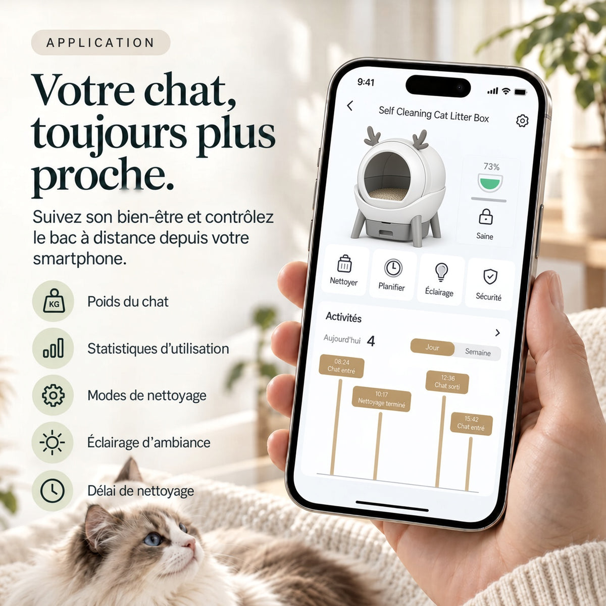 Cocon, litière automatique fermée et connectée pour chat – photo 5