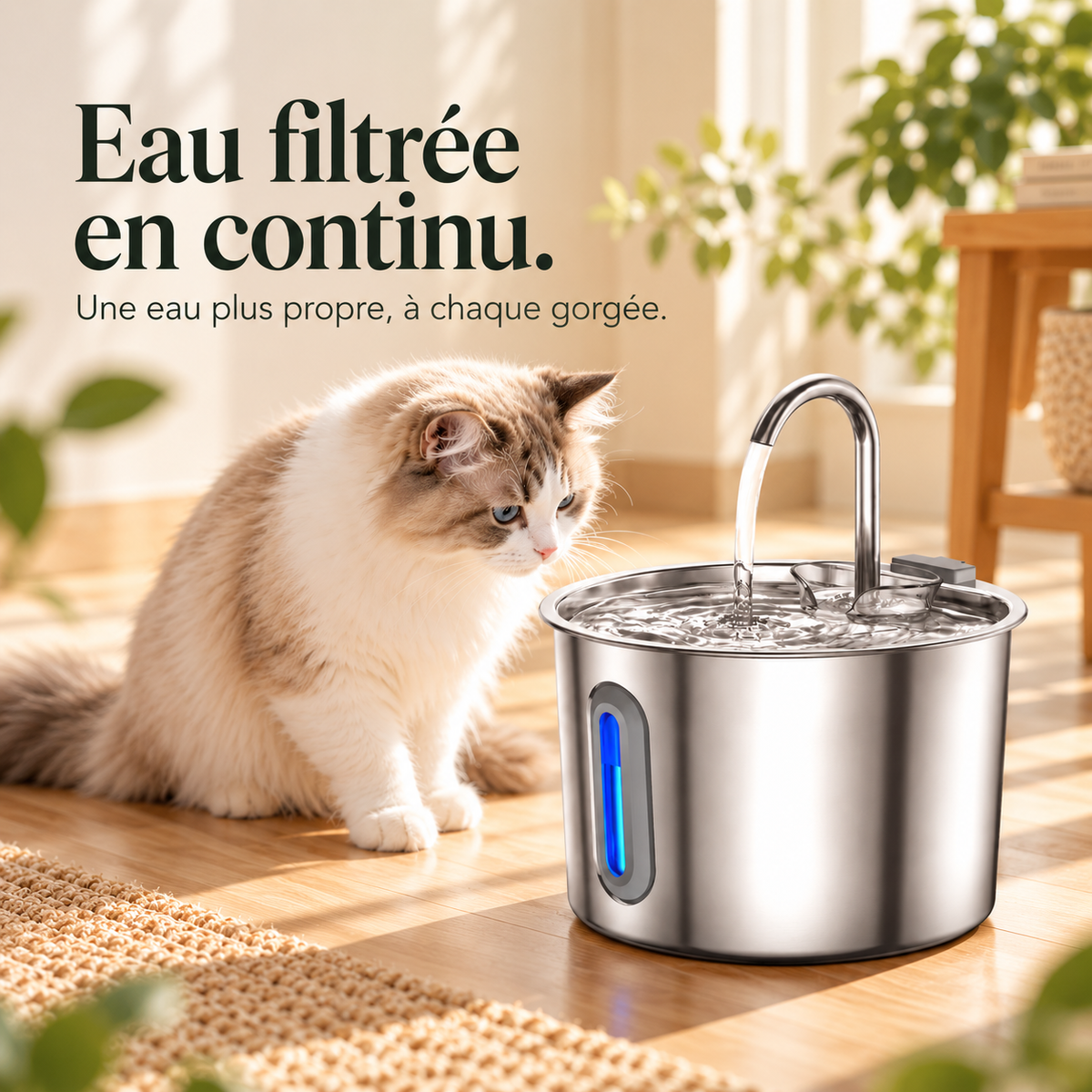 Fontaine à eau inox pour chat 2,2 L – photo 2