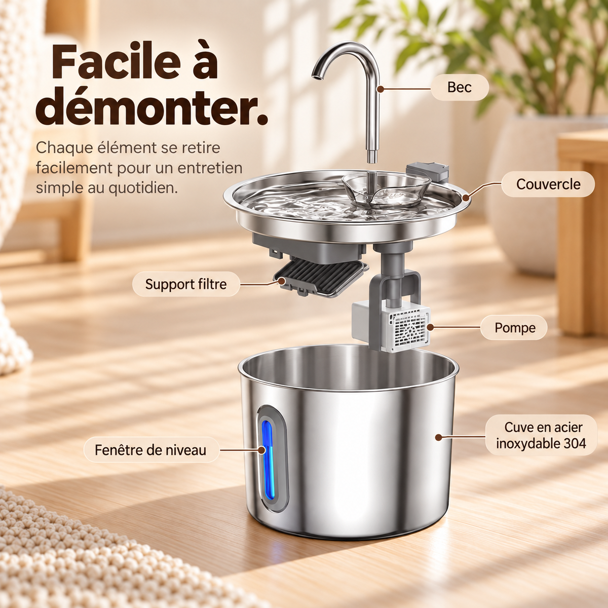 Fontaine à eau inox pour chat 2,2 L – photo 5