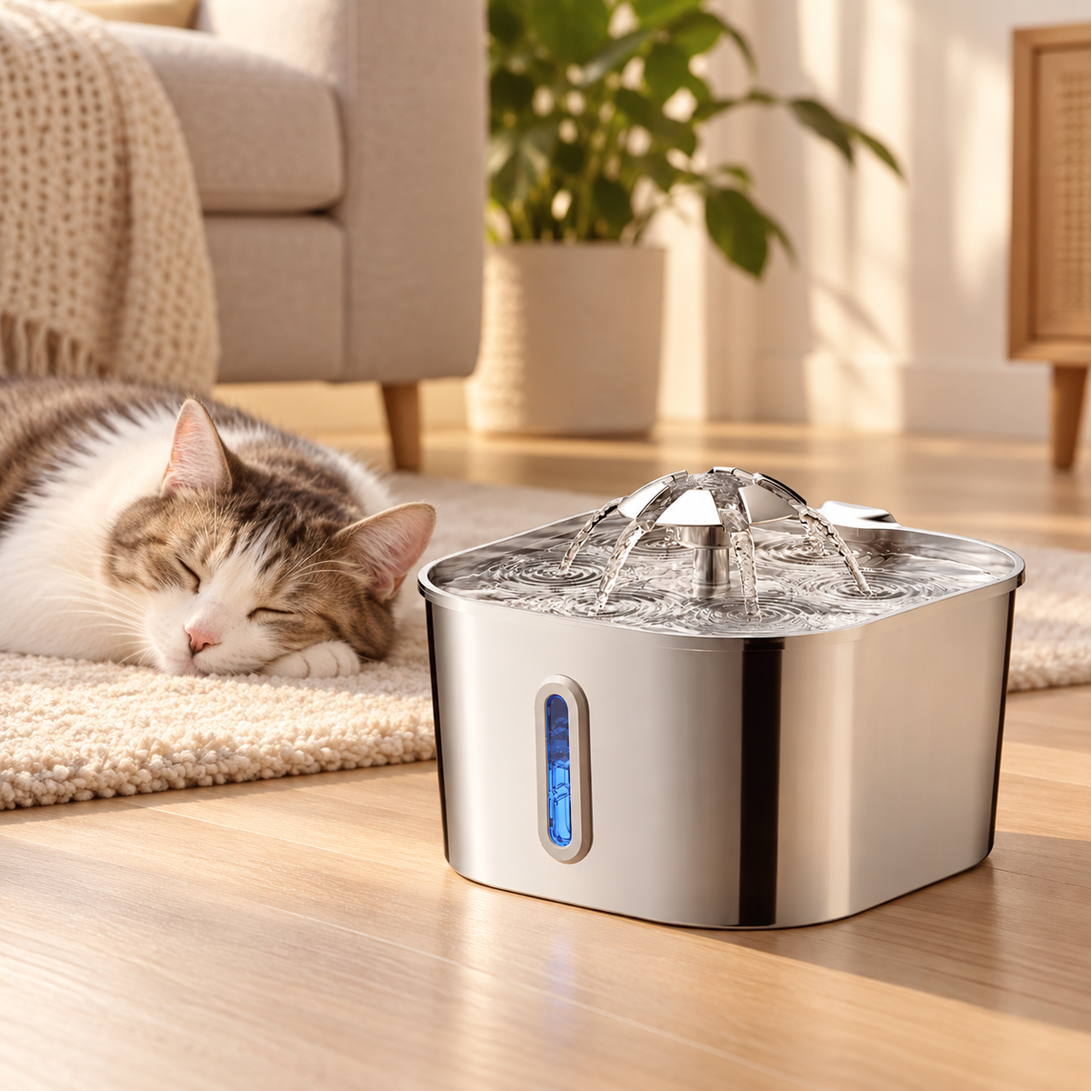 Fontaine à eau en inox pour chat 2,2 L avec fenêtre de niveau – photo 5