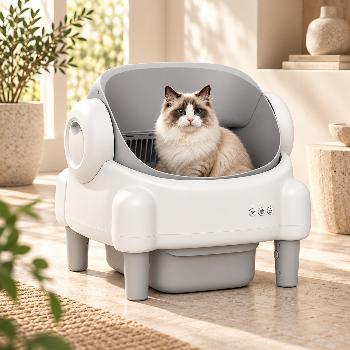 Horizon, litière automatique ouverte et connectée pour chat – Miaule