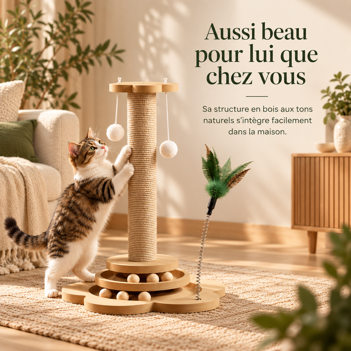 Tour de jeu et griffoir en bois pour chat – photo 2