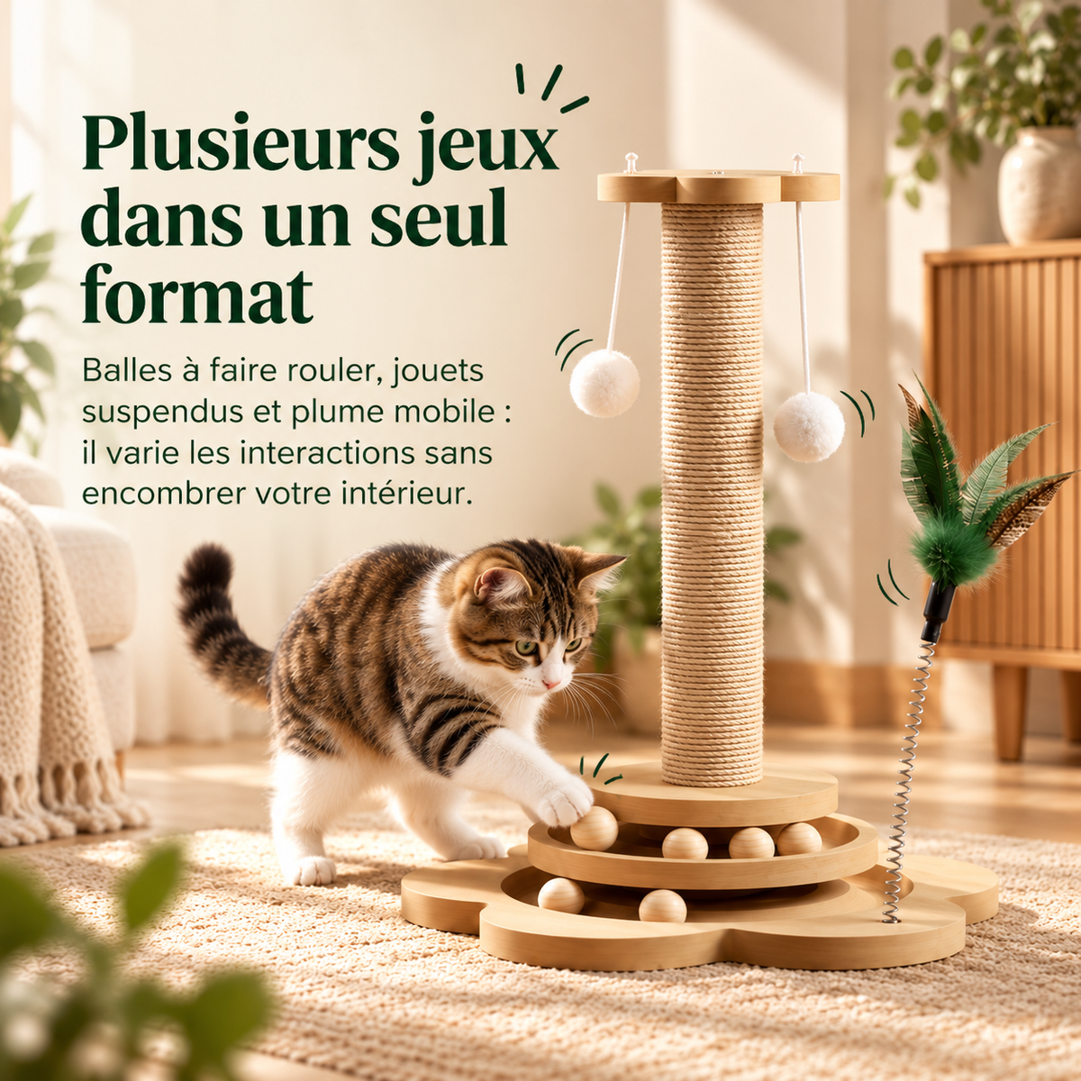 Tour de jeu et griffoir en bois pour chat – photo 4